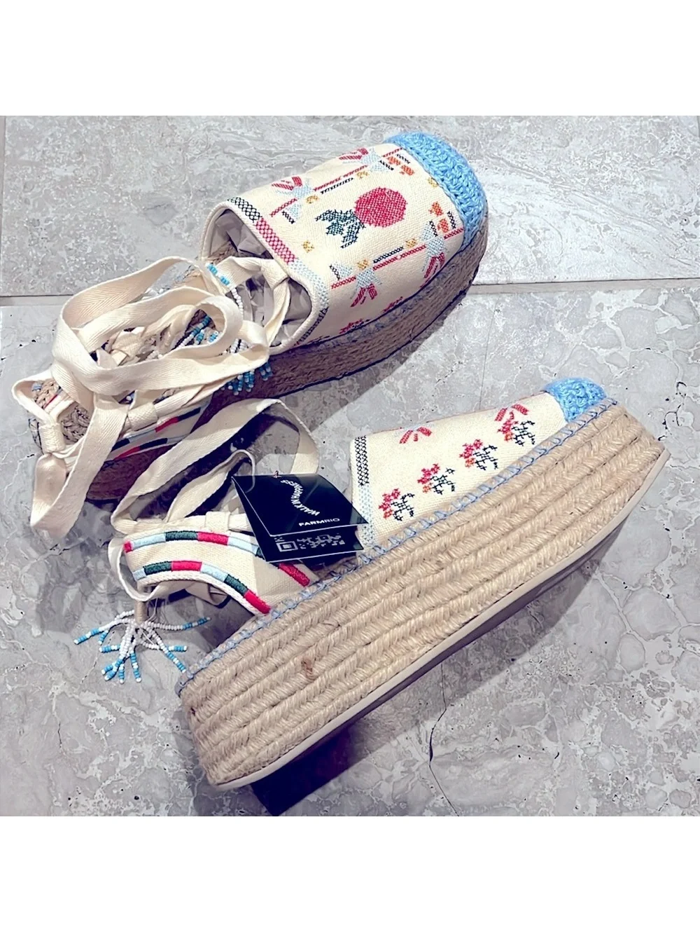 FARM Rio Paradise Bead Embellished Espadrille Platform Shoes Size 11 NWT+DustBag